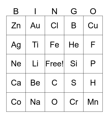 PERIODIC TABLE Bingo Card