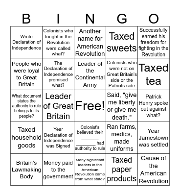 Virginia Studies Bingo Card