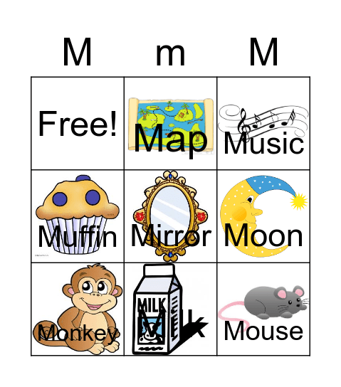 Letter M Bingo Card