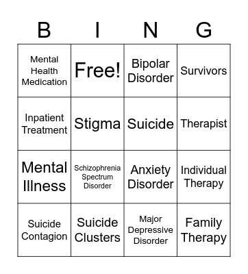 Mental Health Review Bingo Card