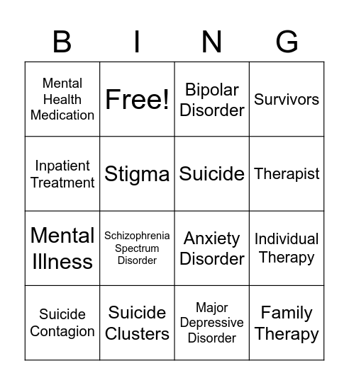 Mental Health Review Bingo Card