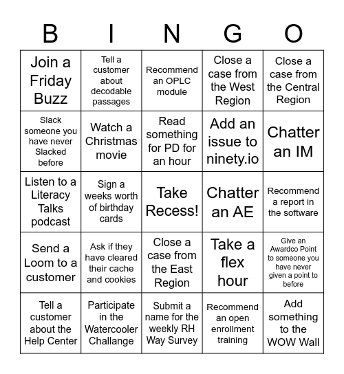 December Product Support Bingo Card