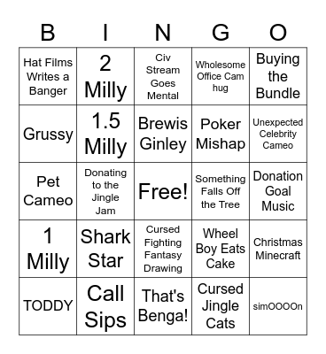 Jingle Jam 2022 Bingo Card