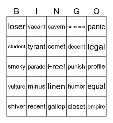 Grade 5 Sight Words Bingo Card