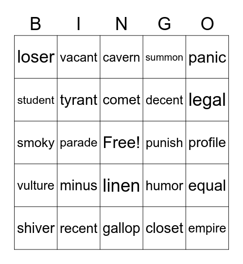 Grade 5 Sight Words Bingo Card
