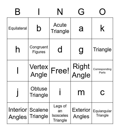 Chapter 5 Vocab Bingo Card