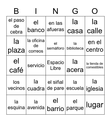 Neighborhood Vocab Bingo Card