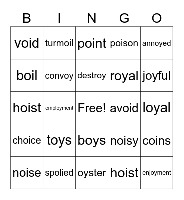 oi and oy spelling Bingo Card