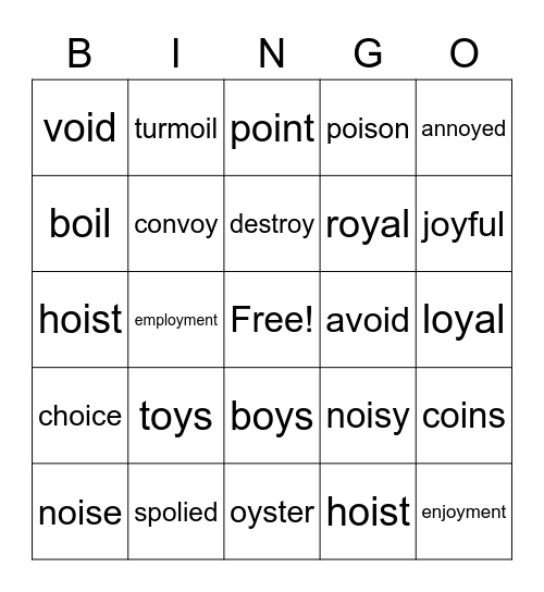 oi and oy spelling Bingo Card