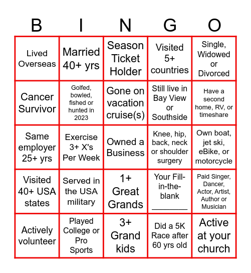 BV Redcats ROAR Reunion Bingo #2 Bingo Card