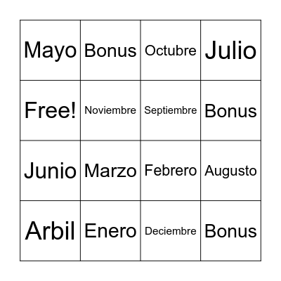 Months of the Year Bingo Card