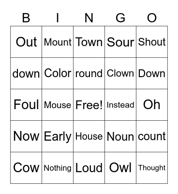 Ow/Ou Words Bingo Card