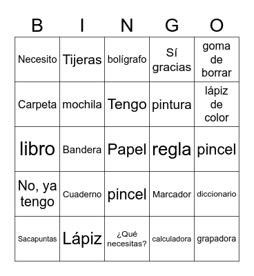 Materiales de la Escuela Bingo Card