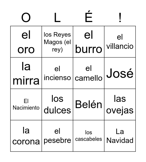 Spanish Holiday Olé! Bingo Card