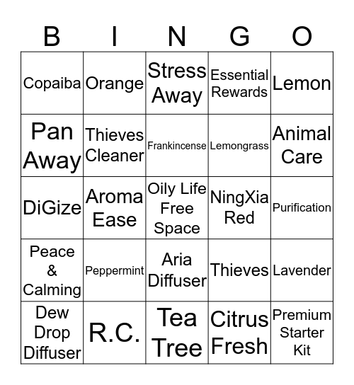 Young Living Premium Starter Kit Bingo Card