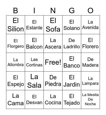Spanish Bingo Card