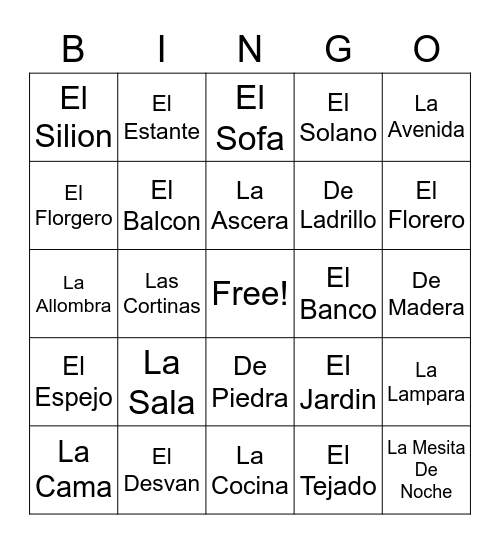 Spanish Bingo Card
