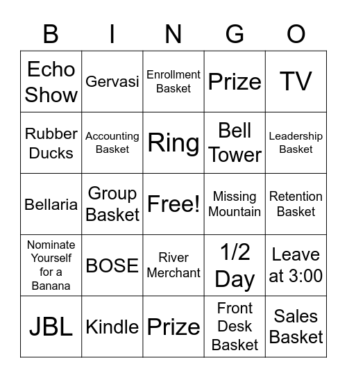 OHB Prize Bingo Card