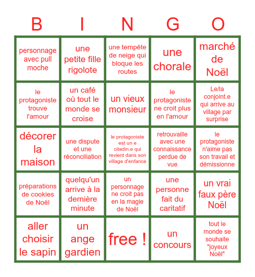 Bingo des téléfilms de Noël Bingo Card