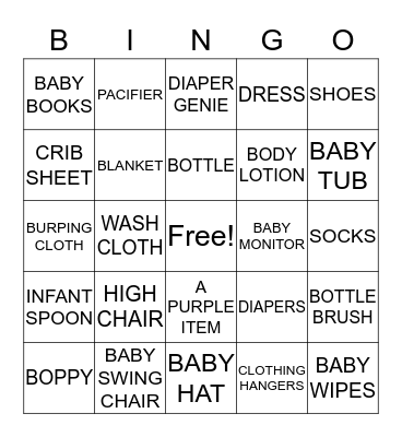 BABY TONGE BINGO Card