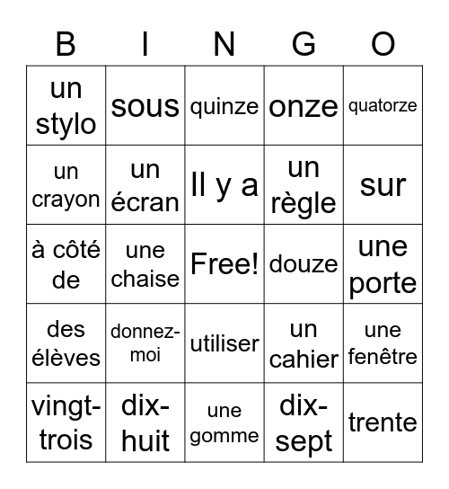 La salle de classe Bingo Card