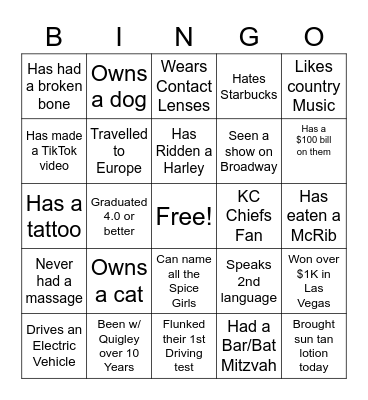 Getting to know "Q" Bingo Card