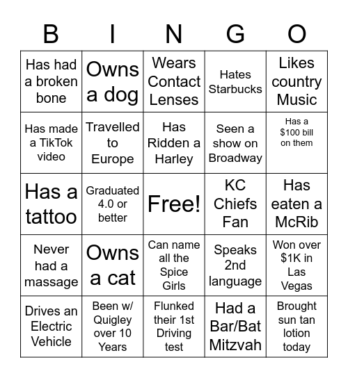 Getting to know "Q" Bingo Card
