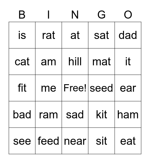 First Grade Bingo Card