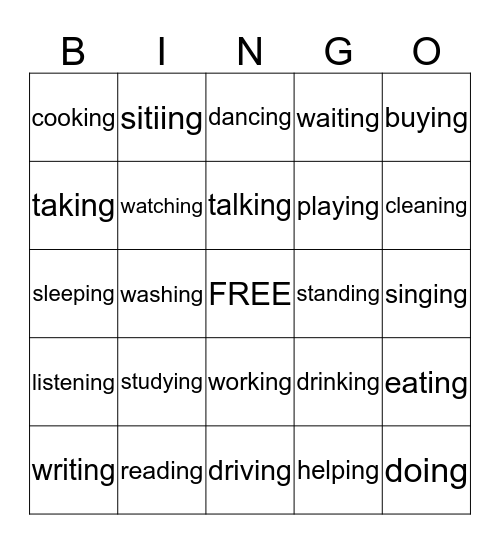 What are you doing? Bingo Card