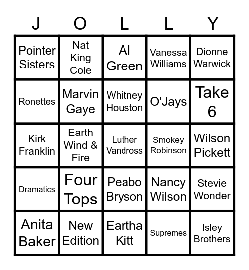 Holiday Soul Bingo Card