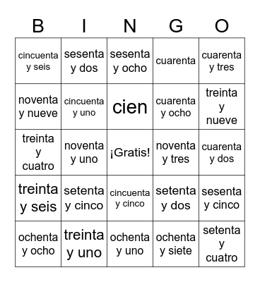 Los números Bingo Card
