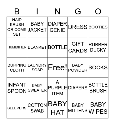BABY TONGE BINGO Card