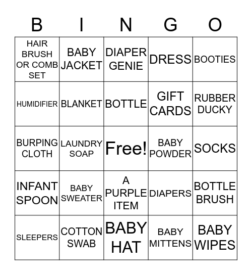 BABY TONGE BINGO Card