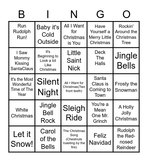 Music Bingo Christmas Bingo Card