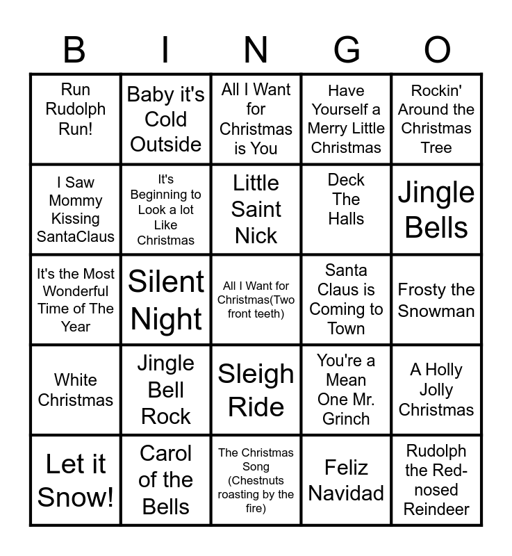 Music Bingo Christmas Bingo Card