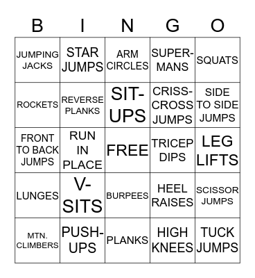 Fitness Bingo Card