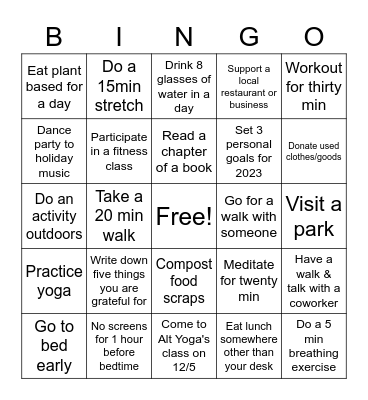 BC Winter Wellness Bingo Card