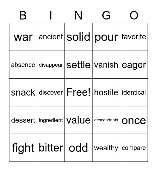 Chocolate & Roanoke Settlement Bingo Card