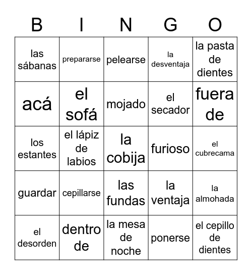 2B Vocab Bingo Card