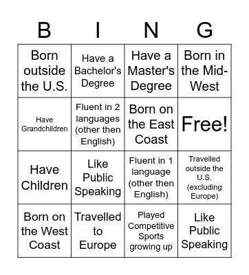 Untitled Bingo Card