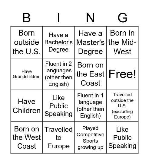 Untitled Bingo Card