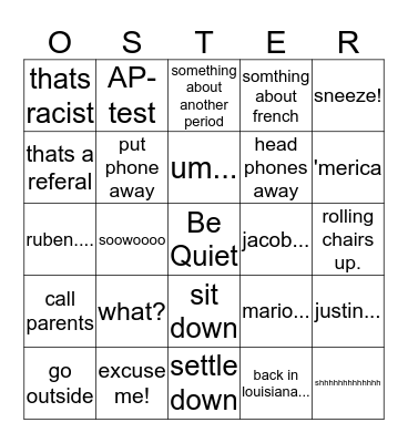 Osterburger Bingo Card