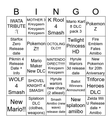 NINTENDO DIRECT HYPE!!! Kreygasm  Bingo Card