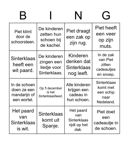 Sinterklaas Bingo met zinnen Bingo Card