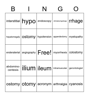 Medical Terminology 2 Bingo Card