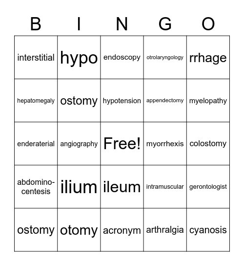 Medical Terminology 2 Bingo Card