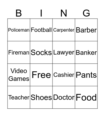 Goods and Services  Bingo Card