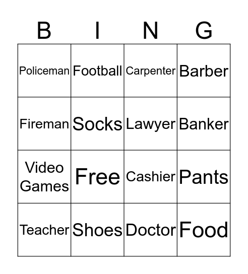 Goods and Services  Bingo Card