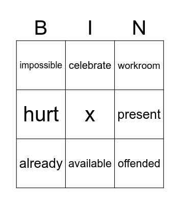 Vocabulary H2 Bingo Card