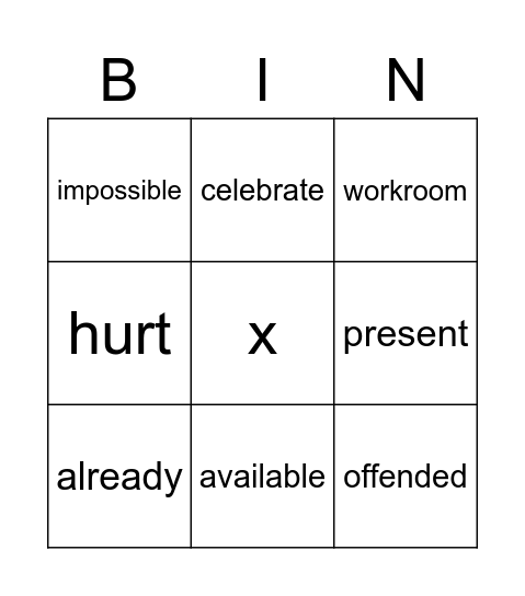 Vocabulary H2 Bingo Card